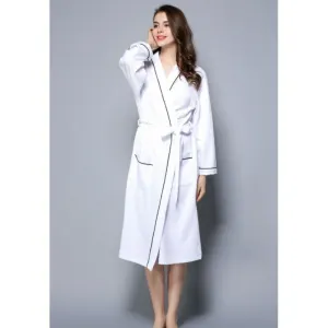 Women Bathrobe, Lightweight Waffle Cotton Unisex Dressing Gown, White L