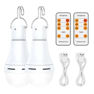 2 Pack USB Rechargeable 7W E27 LED Battery Bulbs with Remote Control and Hook