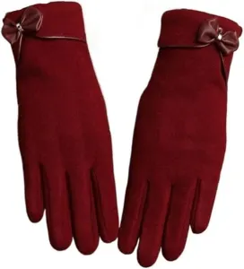 Insulated Women’s Gloves – Extra Thick Lining – Specially Designed for Cycling – With Bow Decoration – Soft and Stretchy – Red