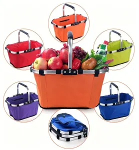 Foldable Picnic Basket Aluminum Frame Waterproof 600D Oxford Green