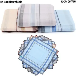 12 Pack Men’s Cotton Handkerchiefs, 35 x 35 cm Pocket Square Hankies