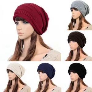 Womens Knitted Slouchy Beanie Winter Ski Hat Beige