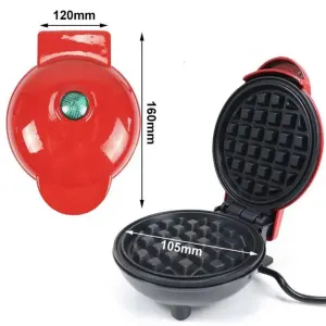 420W Mini Portable Electric Waffle Maker, ideal for home breakfast, pancake & dessert baking (Red heart)