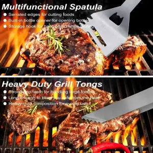 29 Piece Stainless Steel BBQ Grill Tool Set with Storage Case for Camping, Picnics, Outdoor Barbecue and Home Grilling