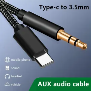 AUX Cable USB-C Type-C to 3.5 mm Jack Adapter for Mobile Phone Accessories, Silver Audio Cable, Black/Silver Color Options
