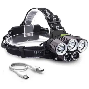 Rechargeable Headlamp 5 LED USB Head Torch 6 Modes Black