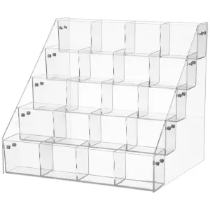 5-Tier Sticker Acrylic Display Stand, Clear Sticker Holder with 20 Pockets, 4″ Large Sticker Holder Organizer, Storage Container for Trading Cards, Pins, Business Cards, Vendor Display Rack