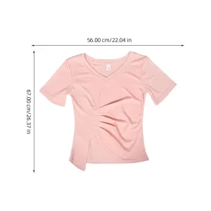 Breathable Cotton Tee Shirts for Women V Neck Casual Polyester 1Pcs