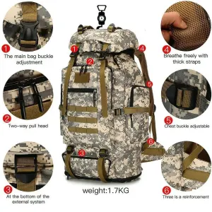 100L Waterproof Hiking Camping Traveling Outdoor Backpack Bag With high strength buckles, smooth and heavy-duty zippers, super reliable and durable