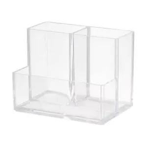 Acrylic Cosmetic Organizer (Three Compartment Holder, Brush Cup), 3-Compartment Acrylic Case Organizes Visibly, Clear Acrylic Pencil Holder Cup Makeup