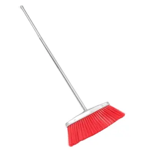 Heavy Duty Floor Broom Red with Stainless Steel Handle for Indoor and Outdoor Use