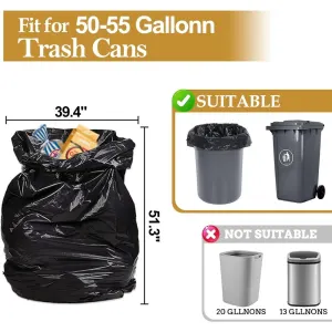 55 Gallon Trash Bags (50 Count)1.5 Mil,Heavy Duty Outdoor Garbage Bags for Commercial, Lawn and Leaf