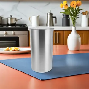 Countertop Embedded Garbage Bin Plated Silver Stainless Steel Hygienic Swing Lid