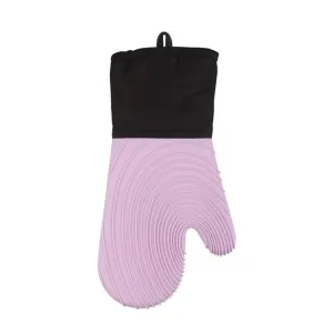 A pair of Silicone Oven Mitts- Extended Oven Mitts Heat Resistant, Oven Gloves with Soft Liner Good to Clean Flexible-Oven Mits Set for Cooking Baking Grilling BBQ (Flat threaded gloves purple)