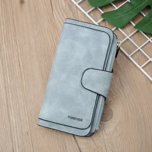 Blue Large Capacity Long Wallet Frosted PU Leather