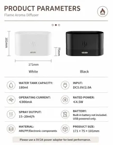USB Flame Aroma Diffuser, White RGB Light, Festive Gift