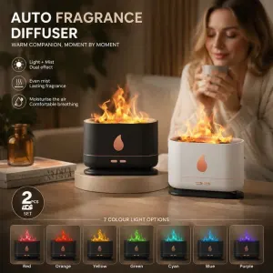 2 Pack USB Flame Diffuser, White & Black RGB Light Pair