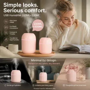 2 Pack Water Drop Humidifier Pink 220ML+330ML Combo, Holiday Present