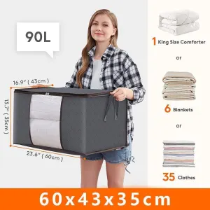 3 Pack 90L Extra Large Quilt Storage Bags Black Zipper, Hold Thick Heavy Winter Blankets