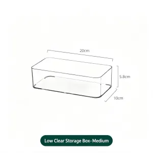 Low Profile Clear Storage Box, Medium Size Multi-Purpose Acrylic Vanity Organiser