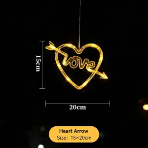 Warm White Cupid’s Arrow Heart LED Suction Lights, Battery Operated Romantic Christmas Curtain Lighting
