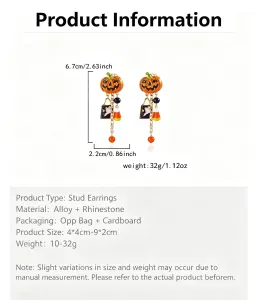 Ladies Fashion Gothic Halloween & Christmas Earrings, Pumpkin Ghost Motif Tassel Dangle Drop Ear Ornament, Festival Cosplay Ear Jewelry, Style‑ER26Y0292‑4