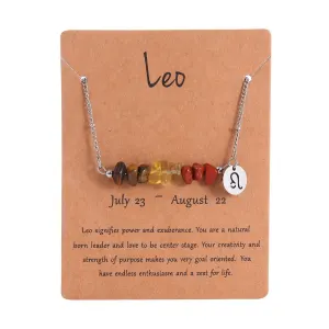 Zodiac Chip Natural Stone Pendant Necklace,Stainless Steel Crystal Jewellery,Leo Sign Necklace for Christmas Halloween Costume & Holiday Present