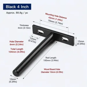 4″ Black Hidden T Shelf Bracket 4Pcs w/ 5×60&5×80 Screws