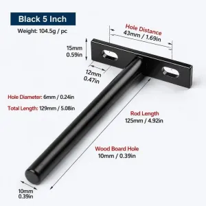 5″ Black Hidden T Shelf Bracket 6Pcs w/ 5×60&5×80 Screws