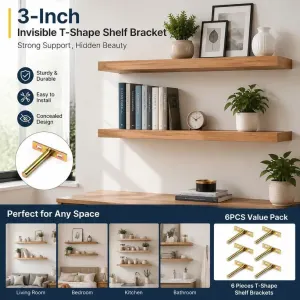 3" Color Zinc Hidden T Bracket 6Pcs w/ 5x60&5x80 Screws