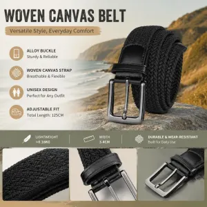 Blue Khaki Mixed Woven Stretch Belt 125cm Elastic Canvas Unisex Golf Strap