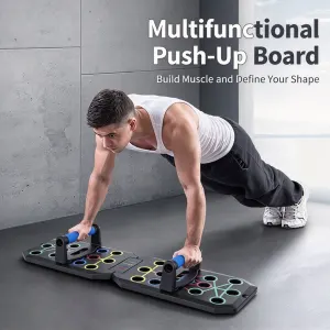 30 Holes Push‑Up Board, Portable Foldable Fitness Equipment for Home Indoor Outdoor, Body Shaping for Men Women, 30 Holes Timing Counting Rubber Coated Handles With Resistance Bands, Christmas Sports Accessory Gift