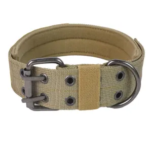 Outdoor Nylon Dog Collar, Thick Puppy Neck Collar Double‑Eye Buckle, Khaki Double‑Eye Buckle Collar M, Christmas Puppy Collar Gift