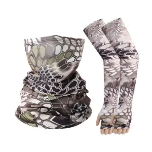 Coffee Snake‑Texture Tactical Sun Guard Kit, Quick‑Dry Ice Sleeves Gloves Neck Gaiter, Sweat Release For Intense Outdoor Sports, Holiday High‑Intensity Sport Gift, One Size, Coffee Snake‑Pattern Mask, 2 Pcs