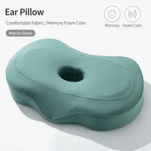 Single Hole Memory Foam Pillow Ear‑Protect Cervical Support Pillow, Comfort No‑Ear‑Pressure Design For Student & Elderly, Christmas Sleep Care Gift, Matcha Color