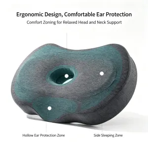 Single Hole Memory Foam Pillow Ear‑Protect Cervical Support Pillow, Comfort No‑Ear‑Pressure Design For Student & Elderly, Christmas Sleep Care Gift, Matcha Color