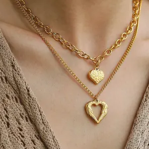 2Pcs Gold Heart Necklace