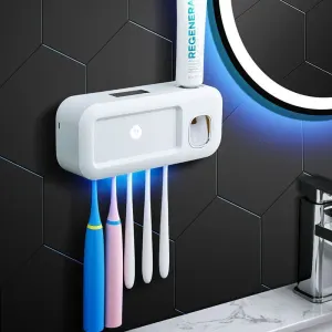 White No-Drill UV Toothbrush Holder