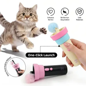 Electric Cat Fishing Wand Toy: One-Button Launch with Spring Retraction, the Perfect Stress-Relief Toy for Human-Pet Interaction/[Gift battery *2+ replacement head *2+ screwdriver]