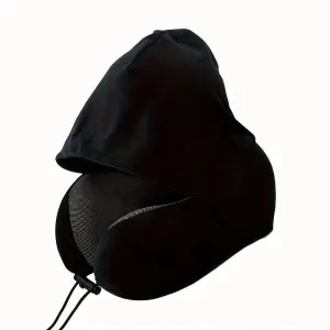 Outdoor Travel Car Pillow, 1pc Memory Foam Hooded U-shaped Neck Pillow, Washable, Neck Pillow with Hood.(black)