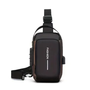 Honeycomb breathable men's chest bag: USB charging and password lock for safety and convenience, M/L sizes available, adjustable shoulder strap for pressure relief, essential item for travel.(black money,L)
