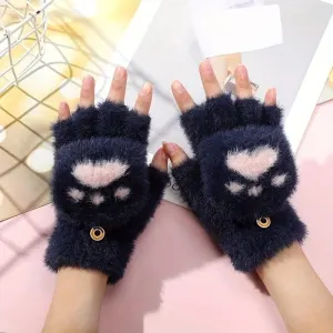 Faux Mink Fingerless Fleece-Lined Warm Gloves – Practical for Autumn/Winter, Heart Design with High-Elastic Cuff, Ideal for Office Use and Daily Hand Warmth.