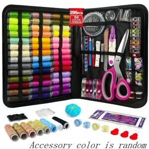 295PCS All-in-One Sewing Kit, Includes 50-Color Threads + Upgraded Stainless Steel Scissors + 40 Spare Buttons, Portable Storage Case, Perfect for Home Repair & DIY Crafts, Practical Gift for Family!