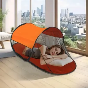 Boat-Shaped Hand-Thrown Mosquito Net with Sunshade Top, Polyester Fabric, One-Click Pop-Up No Install, Portable Folding with Bag, Breathable & Bug Proof, Perfect for Beach Camping & Bedroom Nap!(orange)