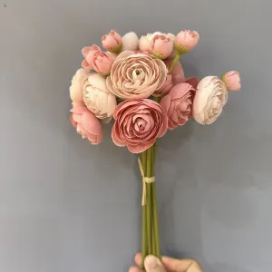 Simulated lotus lily bunched flowers, 6 stems per bunch 28cm long, realistic wrinkled petals in multiple colors, includes flower buds and large blooms, versatile decoration for weddings, home and DIY floral art.(Autumn deep powder)