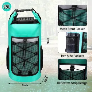 25L Large Capacity Waterproof Backpack Double Layer Rainproof Dry Wet Separation Abrasion Resistant Night Reflective for Outdoor Camping Kayaking Surfing Canyoning Daily Commute (pitch green)