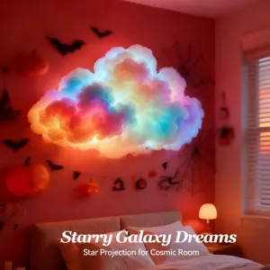 DIY Dreamy 3D Cloud Lamp, Bluetooth APP & Remote Control with Music Sync, USB Powered & Freely Shapable, Creative Parent-Child Interactive Atmosphere Light (Fantasy Color LED 600CM)