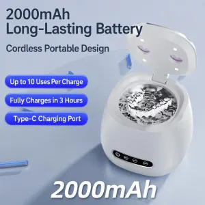 Ultrasonic Cleaner – UV + Ultrasonic, 304 Stainless Steel, 2000mAh Wireless, for Braces, Dentures, Jewelry & Makeup Brushes(white)