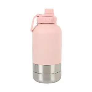 3-in-1 Outdoor Pet Insulated Water Bottle: 32oz Large Capacity, 24H Temperature Lock, Hidden Dual Bowls, 304 Stainless Steel, Leak-Proof & Portable, Essential for Dog Walking & Camping/pink