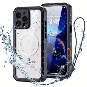 iPhone 16 Pro Waterproof Phone Case IP68 Drop Protection Snow Dust Resistant with Lanyard for Swimming Skiing Off Road Adventures